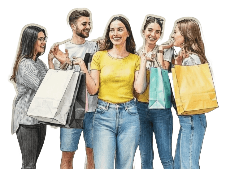 Hero image showing people sharing products and connecting with friends